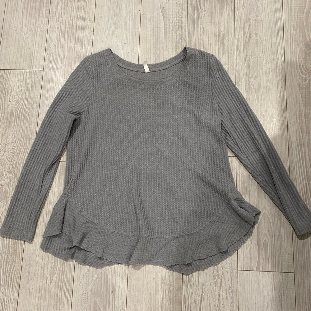 Long sleeve blue waffle knit top